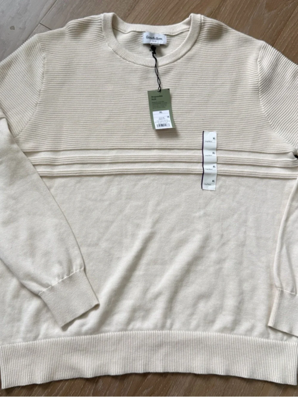 Goodfellow & Co Cream Ribbed Knit Sweater NWT XL Men’s Crewneck Casual Classic
